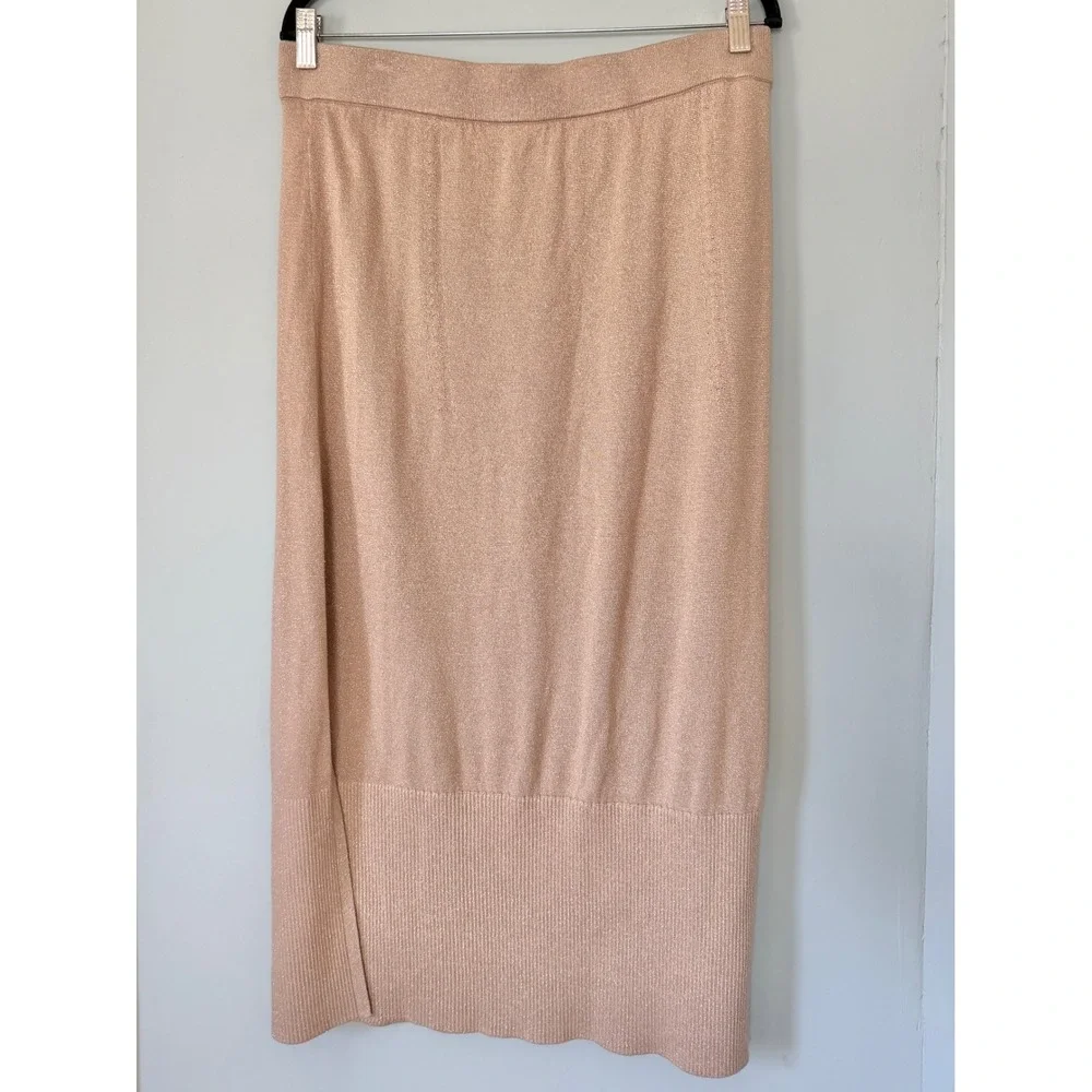 Banana‎ Republic Shine Knit Midi Sweater Skirt XL Metallic Champagne Gold
